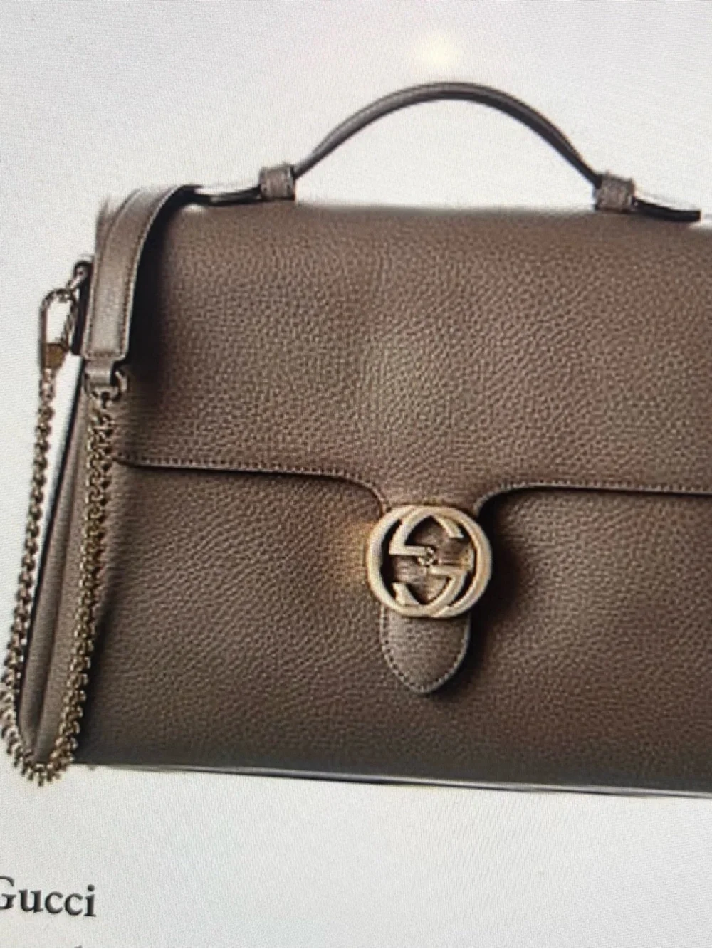 Gucci Taupe  Pebbled Leather Satchel with Gold-Tone GG Clasp - Picture 2 of 2